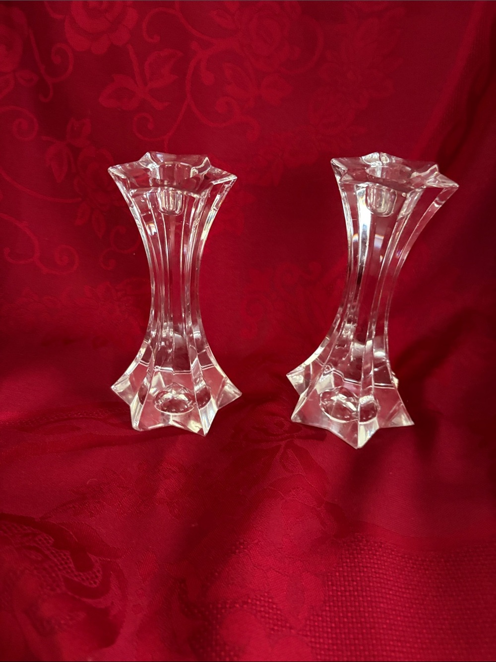 6 Point Star shape Lead Crystal Taper Candle Holders S/2